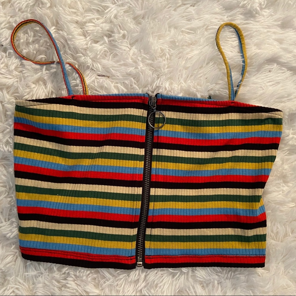 Urban outfitters retro striped crop top w/zipper